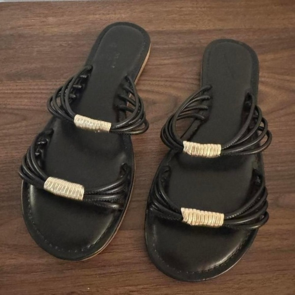 Universal Thread Target Black And Gold Rope Detail Strappy Slide Sandal Womens 8